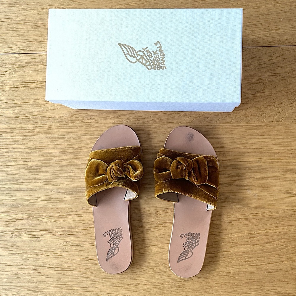 ANCIENT GREEK mustard velvet Taygete Slides 🧡
